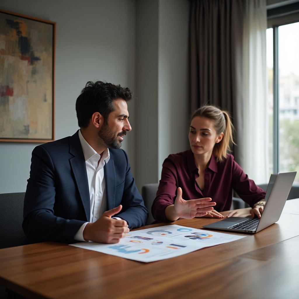 Professional consultation meeting with construction business owner discussing digital strategy