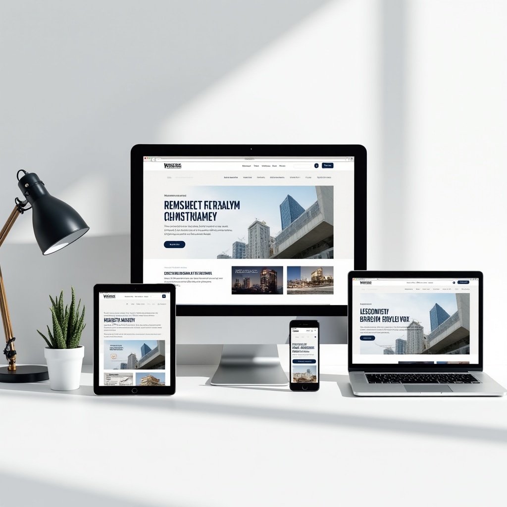 Modern construction company website displayed on desktop and mobile devices